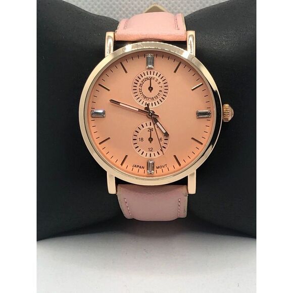 SR626SW Unisex PinkLeather Analog Pink Dial Quartz Genuine Wrist Watch KS476 - Picture 1 of 9